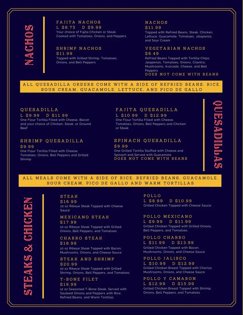 El Tres Amigos Bar & Grill Menu