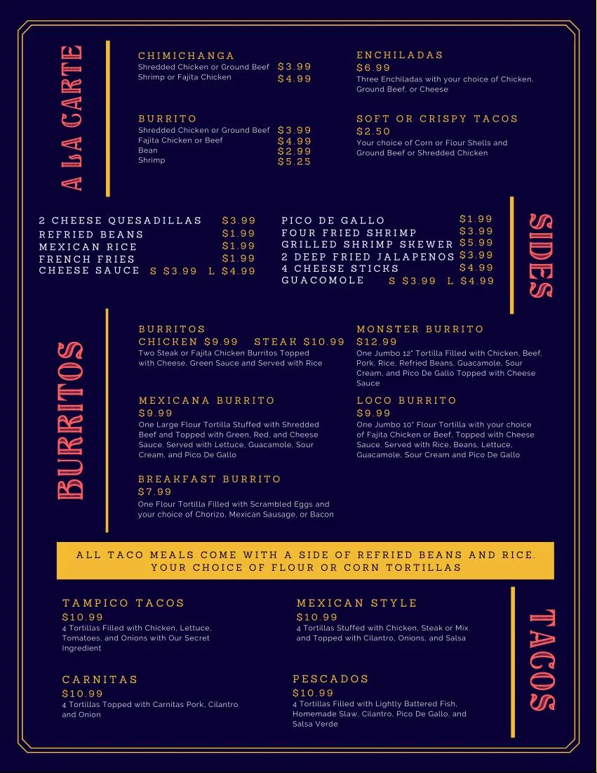 El Tres Amigos Bar & Grill Menu